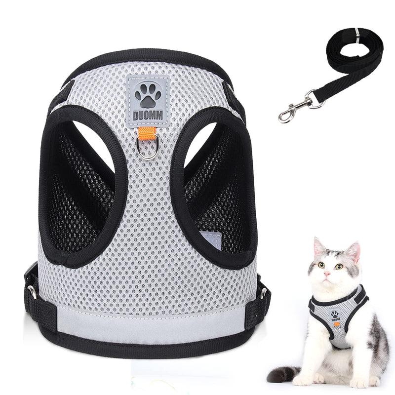 Cat Harness and Lead Set, Escape Proof Cat Kitten Walking Vest with Leash, Adjustable Soft Reflective Mesh Vest Harness and Lead for Small Medium Cats Pets (Grey, S) Grey - PawsPlanet Australia