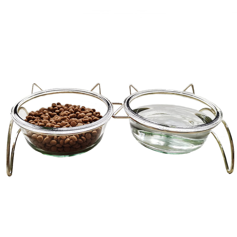 Elevated Pet Bowls for Cats and Small Dogs, 12° Tilted Raised Bowls, Feeding Dishes for Food and Water, Thicken Solid Glass Stand Feeder Set for Cats and Puppy - PawsPlanet Australia