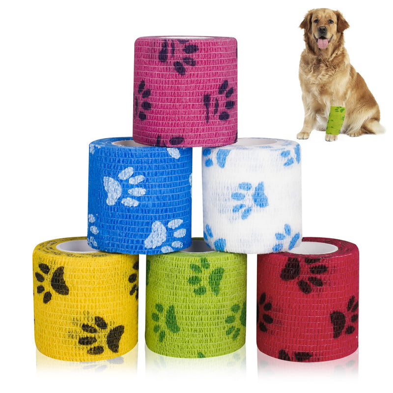 Heyu-Lotus 6 Rolls Pet Vet Wrap, Self Adhesive Cohesive Pet Bandage Non-Woven Elastic Breathable Bandage Tape for Dogs Cats and Horse, Wrist, Ankle,5cm x 4.5m - PawsPlanet Australia