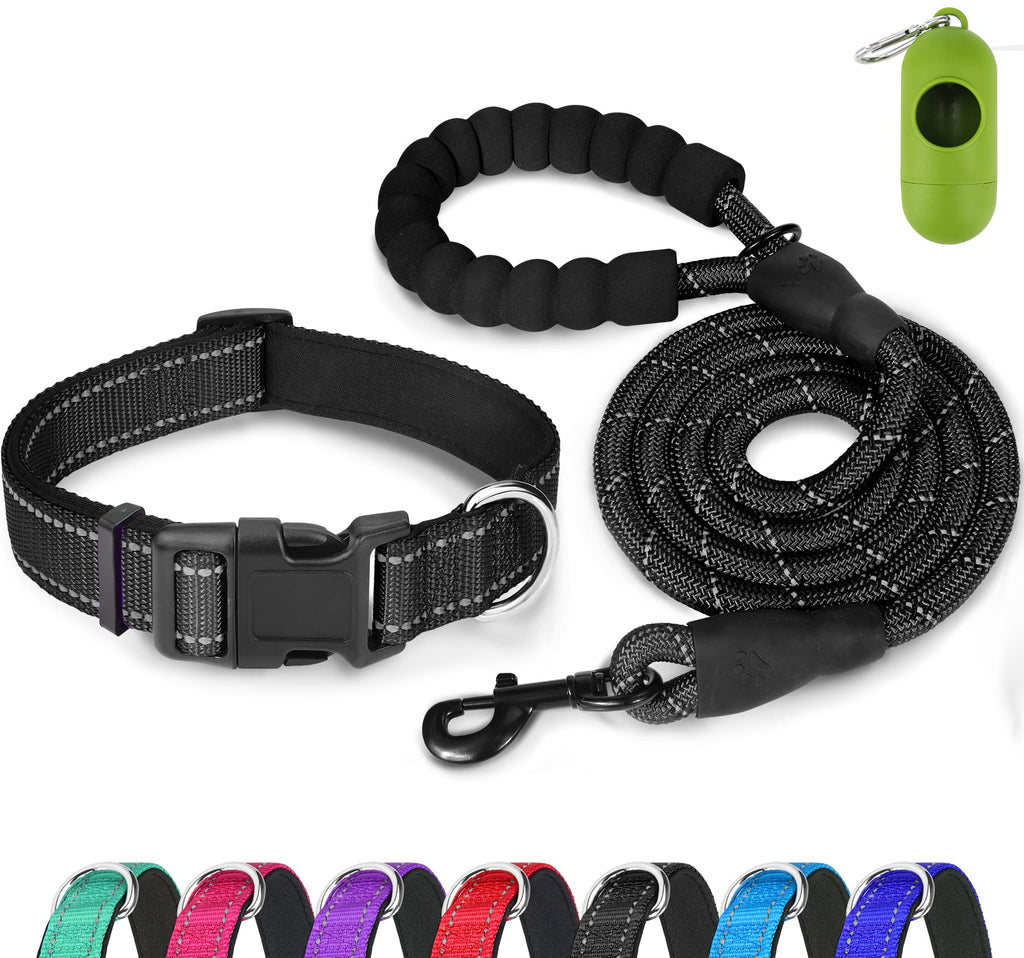 Dynmeow Reflective Dog Collar and Lead Set, Adjustable Pet Collar with Soft Neoprene Padded for Small Medium Large Dogs, Climbing Rope, Black, XS X-Small (Pack of 1) Black, Climbing Rope - PawsPlanet Australia