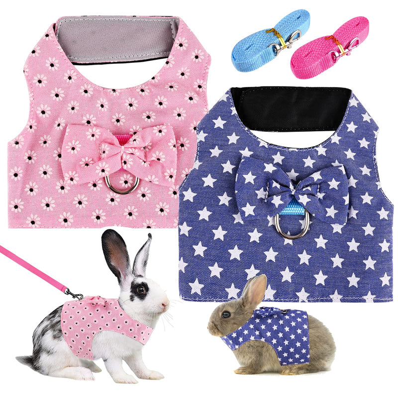 2 Pcs Rabbit Harness Leash Adjustable Bunny Harness Leash Traction Vest Harness and Leash Set Cute Vest Harness for Rabbit Kitten Small Cats Rats Hamster Ferret Guinea Pig Walking（Pink + Blue） (M) M - PawsPlanet Australia