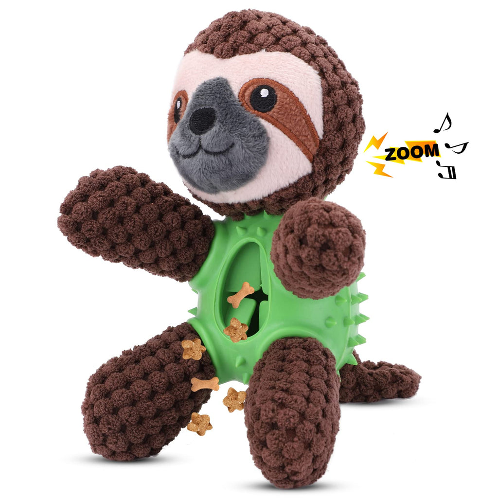 4 in 1 Plush Dog Toy for Boredom, Stuffed Soft Puppy Chew Toy with Treat Dispenser, Squeaky Interactive Dog Toy for 8 weeks Small and Medium Dogs Teething (brown sloth) brown sloth - PawsPlanet Australia