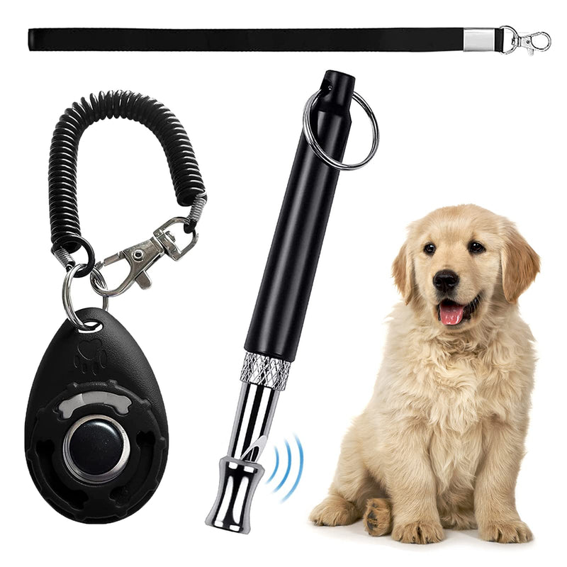 Professional Dog Whistle and Dog Clicker Set, Supersonic Dog Training Whistle for Recall with Black Lanyard Adjustable Frequency Puppy Clickers for Training Stop Barking Pet Obedience(2 Pieces) - PawsPlanet Australia