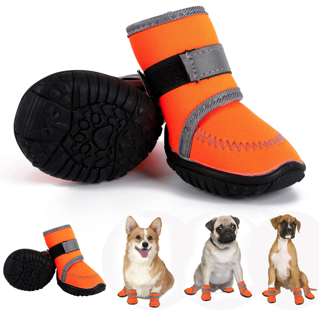 Jodsen Dog Boots Waterproof,4Pcs Anti-Slip Dog Shoes with Reflective Straps Adjustable Dog Booties Shoes Outdoor for Injured Paw Protectors Durable for Small Medium Dogs,Puppies(Small, Orange) - PawsPlanet Australia