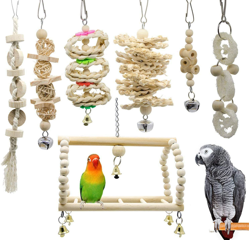 Acidea 7 Packs Bird Swing Chewing Toys, Bird Toy African Grey Parrot Toys, Hanging Bell Bird Cage Toys Suitable for Small Parakeets, Finches Budgie, Macaws Parrots, Cockatiels - PawsPlanet Australia