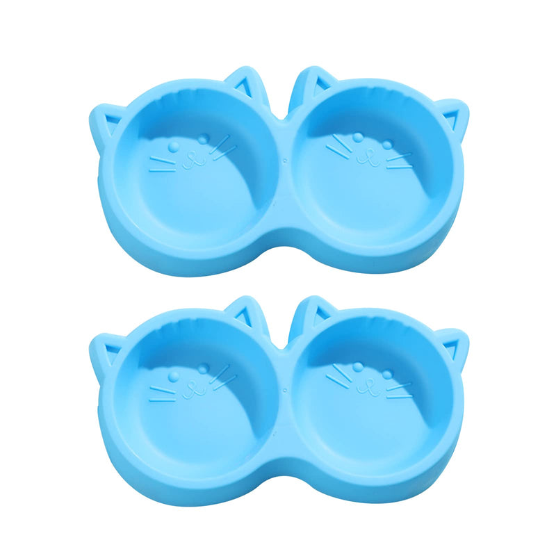 2 Packs Plastic Cats Bowl Cat Face Shaped Double Pet Bowl Pets Feeding Bowl with Non Skid Silicone Feet for Pets to Use - PawsPlanet Australia