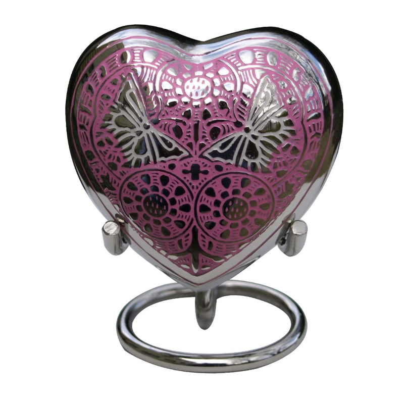 Well Blessed Small Twin White Butterfly Design Heart Keepsake Urn for Ashes, A Small Heart Keepsake Urn. (Pink) Pink - PawsPlanet Australia