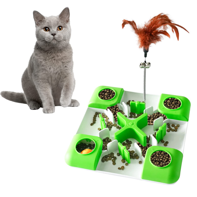 YOUMI Cat Slow Puzzle Feeder Treat Toy, Cat Feeder Food Dispenser Bowl, Interactive Treat Maze & IQ Training Toys for Cats - Slow Feeder Cat Bowl for Healthy Eating Diet (Green) - PawsPlanet Australia