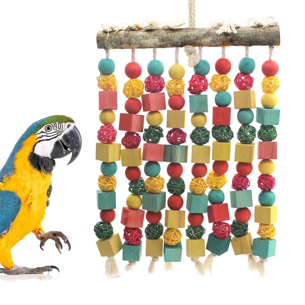 MQUPIN Large Bird Parrot Toy,Bird Chewing Toy Natural Wooden Wooden Blocks Takraw Parrot Cage Bite Toy Suits for Large Medium Birds Macaws African Grey Cockatoos Amazon Parrots - PawsPlanet Australia