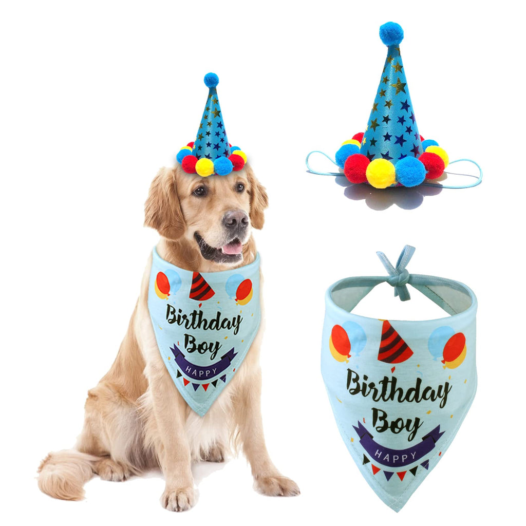 Dog Birthday Hat and Bandana Set Boy/Girl, Dog Birthday Triangle Scarf for Small Medium Dogs, Dog Birthday Party Supplies, Dog Pet Birthday Decoration, Blue - PawsPlanet Australia