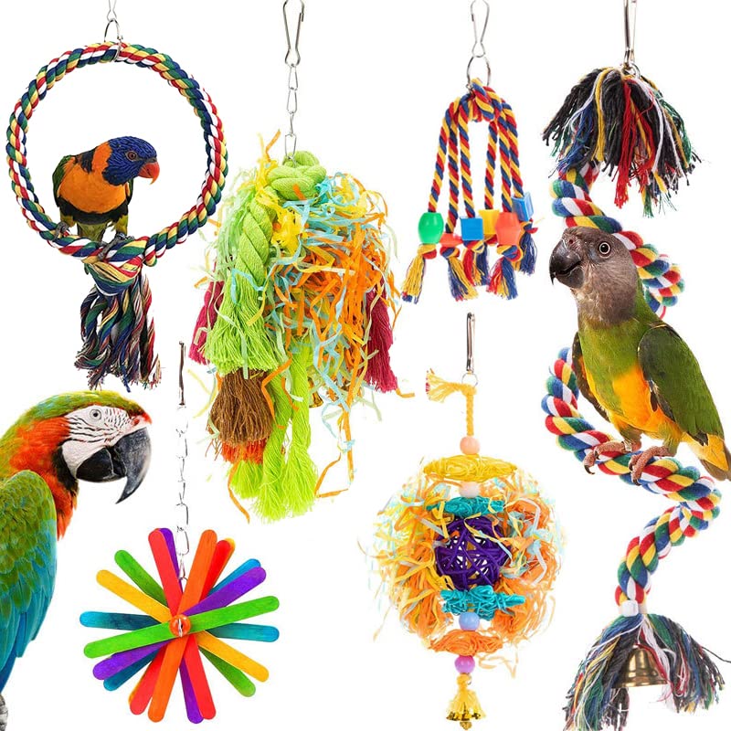 6Pack Bird Toys, MYMULIKE Parrot Foraging Shredder Toys, for Small Parakeets, Cockatiels, Conures, Finches,Budgie,Macaws, Parrots, Love Birds 6 piece set - PawsPlanet Australia