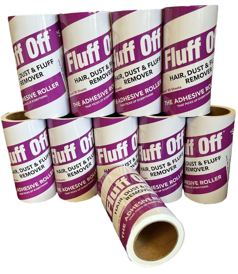 FLUFF OFF "Super Lint Roller Refills, 10 Pack of 90 Sheets Extra Sticky Lint Roller Refills for Clothes, Pet Hair and Furniture - Will fit most lint roller handles - 900 Sheets - PawsPlanet Australia