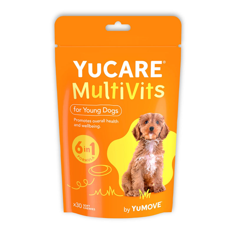 Lintbells YuCARE MultiVits Supplement for Young Dogs, 6-in-1 Daily Vitamins for Dogs Under 3 Years, 30 Multivitamin Chews, White 30 count - PawsPlanet Australia