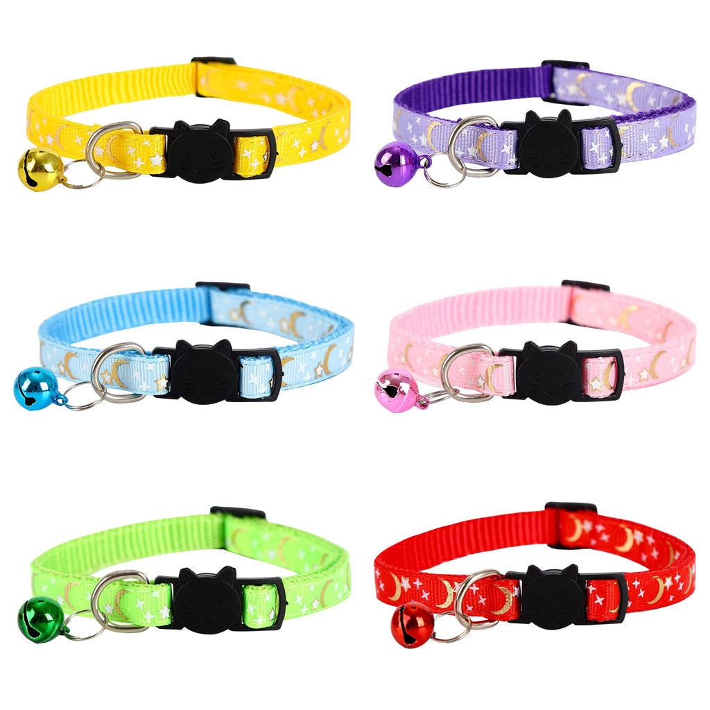 Jodsen 6 Pack Cat Collar with Bell,Adjustable Breakaway Kitten Collar with Moon Star Puppy Collar Adjustable from 19-32cm Anti Strangulation Cat Collars Dog Collars for Kitten,Cat,Puppy Colorful01 - PawsPlanet Australia