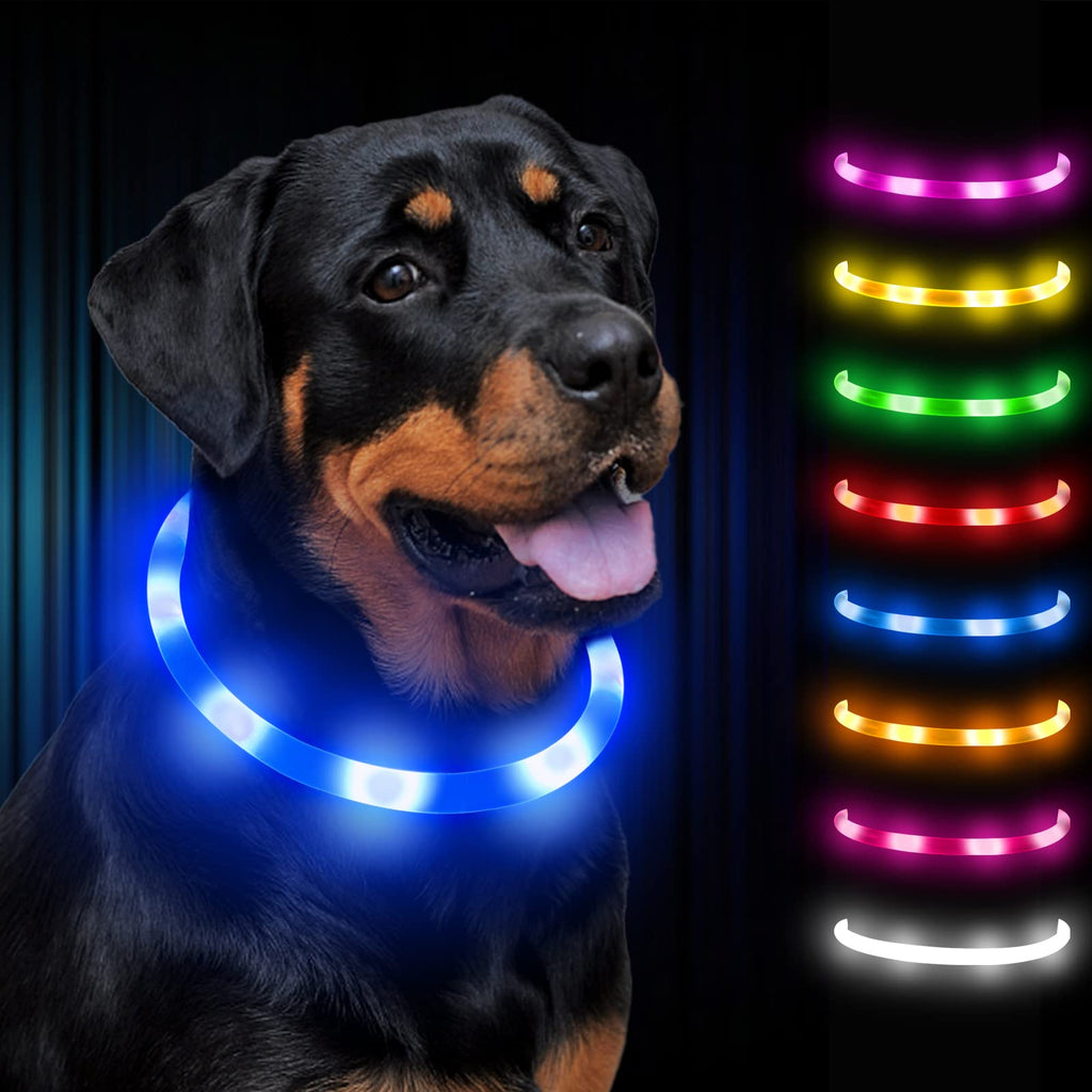 Dynmeow Light up Dog Collar, Flashing LED Dog Collar Lights for the Dark, USB Rechargeable Glowing Collars for Puppy Small Medium and Large Dogs, Blue 20-70 cm (Pack of 1) - PawsPlanet Australia