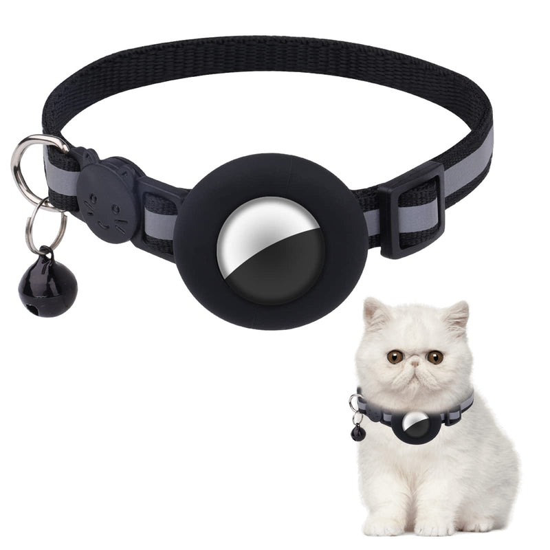 SAVITA Cat Collars, Pet Collar Breakaway Reflective Adjustable Cat Collar with Bell and Silicone Waterproof Airtag Holder, Cat Kitten Accessories (Black) - PawsPlanet Australia