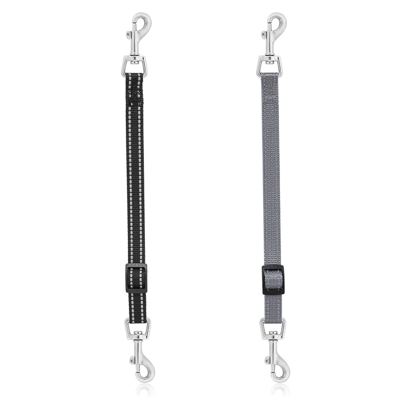 Cobee Dog Collar Clips, 2 Pcs Reflective Nylon Collar Leash, Backup Collar, Safety Adjustable Pet Dog Collar Harness Connector, Double Ended Backup Clasp Clip for Dog Puppies(Black, Gray) - PawsPlanet Australia
