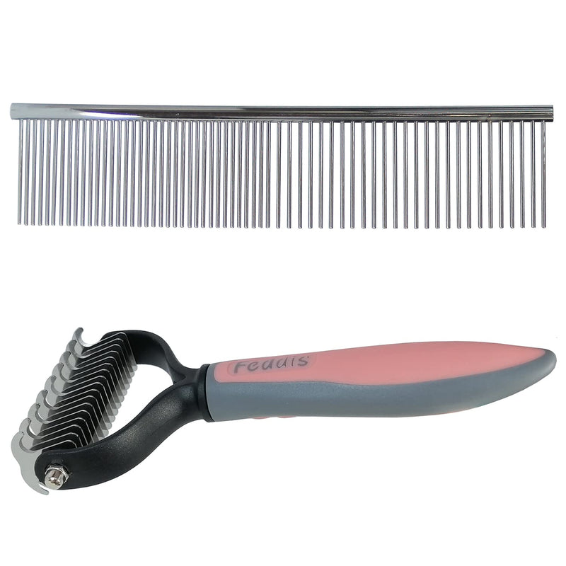 Dog Hair Comb Stripper & Stainless Steel Dog Comb Kit,Dog Cat Shedding Comb，Dog Dematting Combs,Pet Grooming Tool ，Double Sided Shedding and Dematting Undercoat Rake Comb (L, Orange) L - PawsPlanet Australia