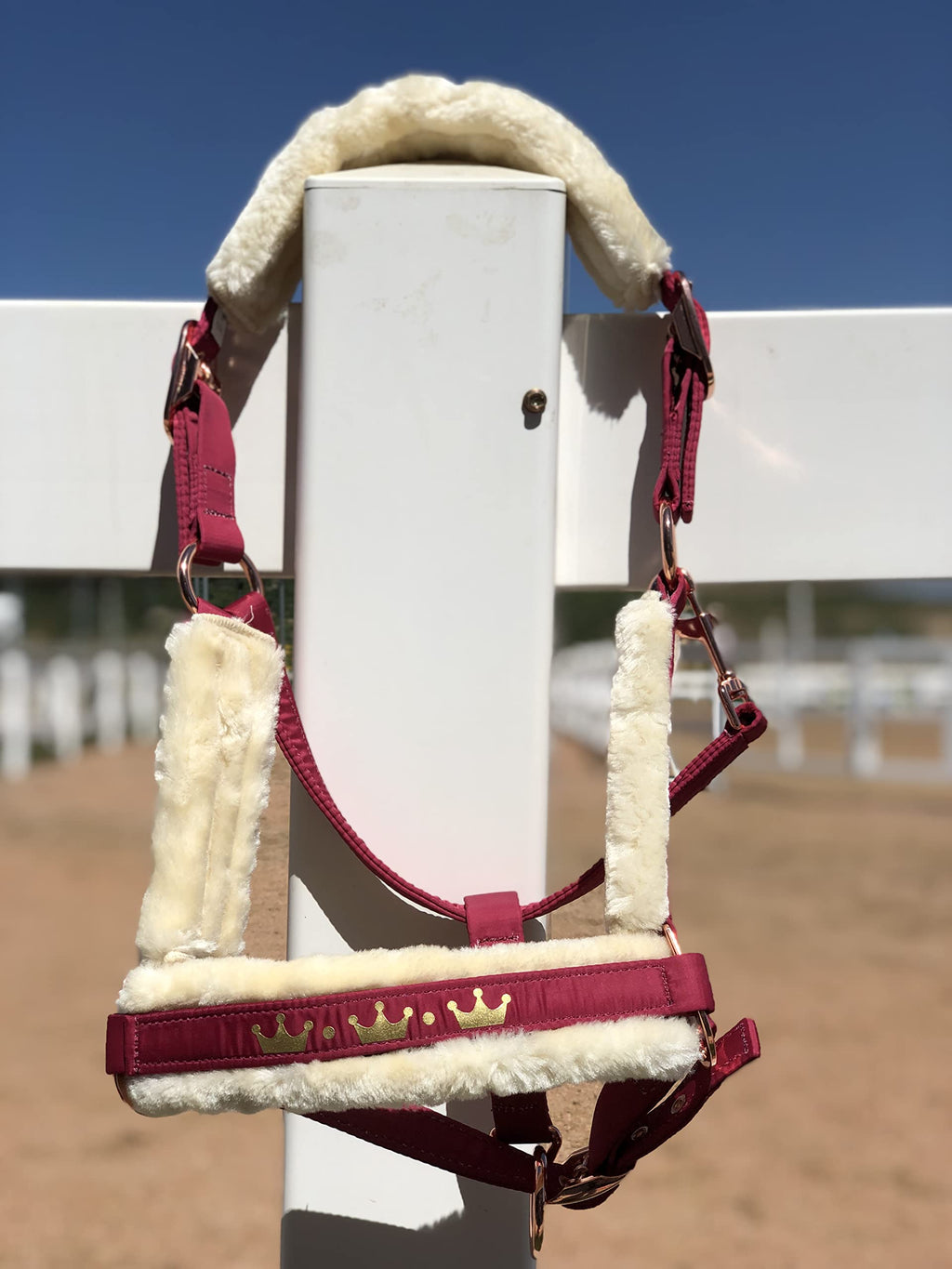 TGW RIDING Glossy Buckle Headcollar Horse Halter with Detachable Faux Fur Band… (P/Pony, Dark Pink) P/Pony - PawsPlanet Australia