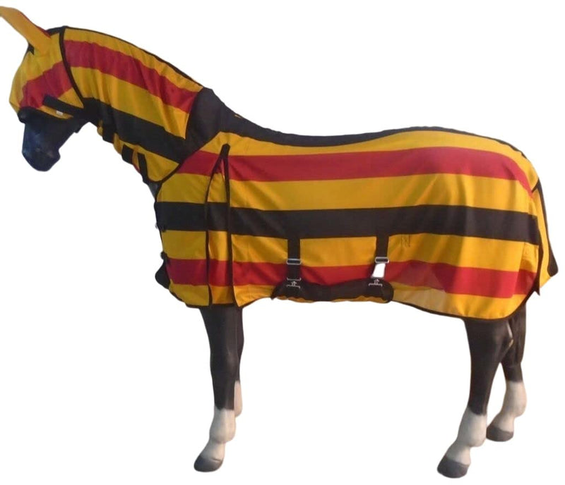Stripes Design Horse Fly Rug - Lightweight Combo Sheet with Free Fly Mask & Tail Cover Protection - Equestrian Rug for Competition Riding Outdoors Yards Fields 5’0 YELLOW/BLUE - PawsPlanet Australia