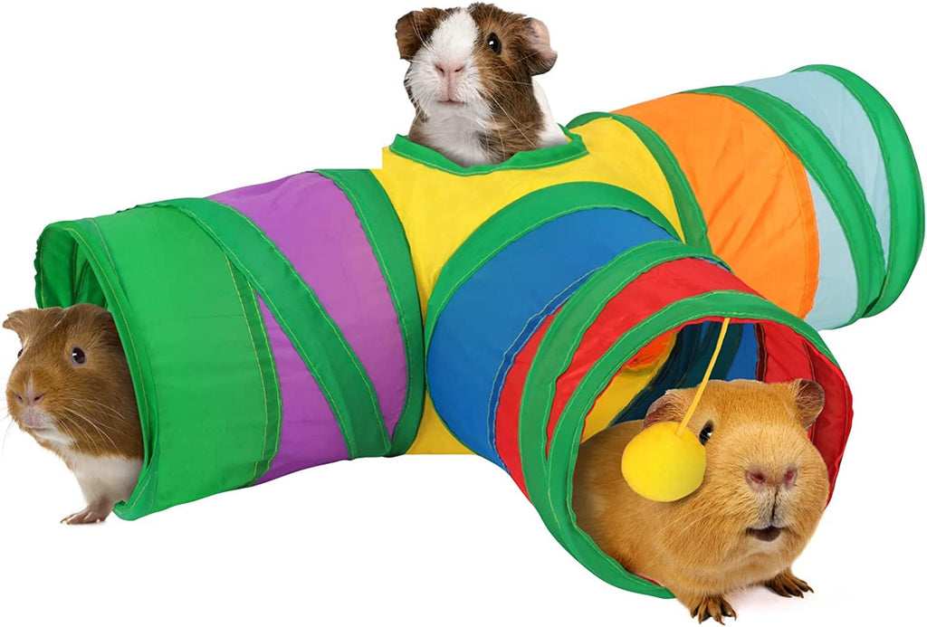 HYLYUN Guinea Pig Tunnels & Tubes Collapsible, 3 Way Tunnels Hides Toys, Portable Small Animal Hideout Hideaway Pet Toys Tunnel for Guinea Pig Chinchilla Ferret Hamster Rat - PawsPlanet Australia