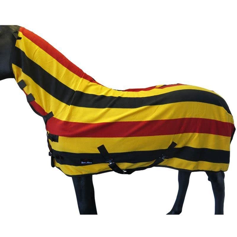 Horse Printed Cooler Fleece Rug - Pony Lightweight Breathable Travel Rug with Standard Neck - Protective Winter Riding Sheet for Fields Yard And Stable 4’9 YELLOW/FULL - PawsPlanet Australia