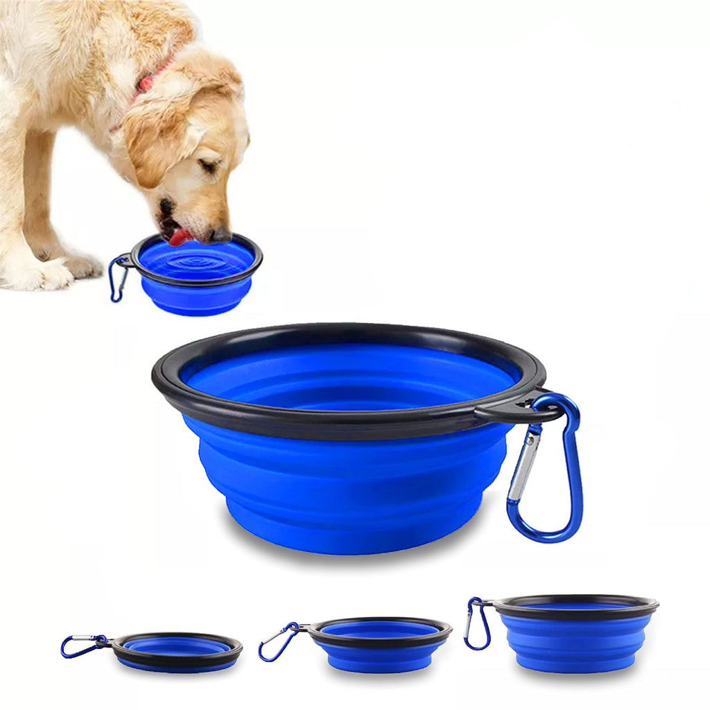 Collapsible Dog Water Bowl, Foldable Silicone Outdoor Travel Dog Food Water Feeding Bowl 650ml with Carabiner Clip | Easy to Carry, Food safe, Portable, Leak Proof, Durable |, Blue - PawsPlanet Australia