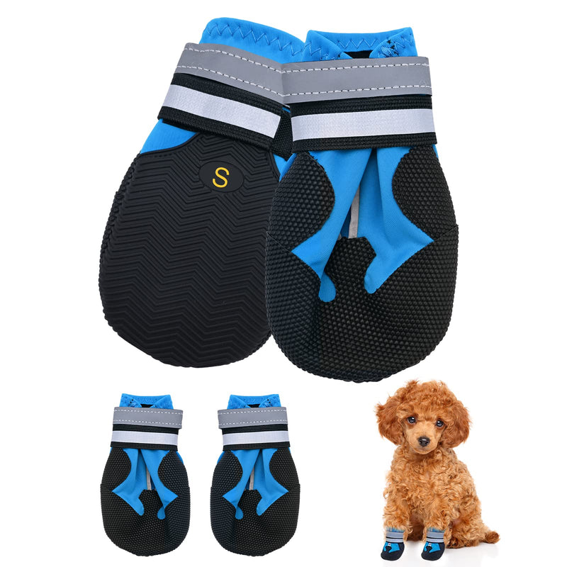 Dog Boots, Set of 4 Waterproof Dog Shoes with Reflective Straps Anti-Slip Sole Outdoor Paw Protectors Dog Shoes for Small Medium Dogs Autumn Winter, Blue (S) S - PawsPlanet Australia