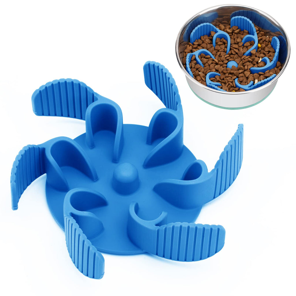 Keegud Slow Feeder Dog Bowls Insert Slow Eating Dog Bowl [Cuttable] for Puppy Small, Medium and Large Breed Fast Eaters, Compatible with Regular Stainless Steel and Ceramic Bowl, Blue Flowery - PawsPlanet Australia