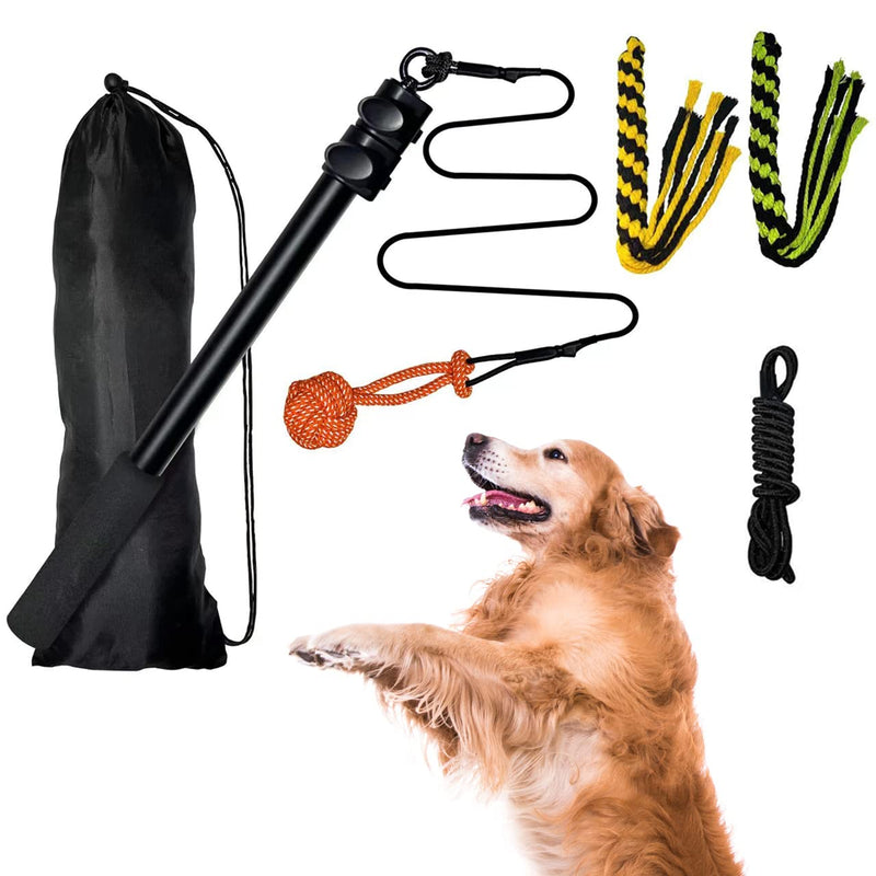 Flirt Pole Rope Dog Toy with Rope Ball and 2 Chasing Tail Chewing Braided Cotton Rope Outdoor Interactive Tug Extendable Teaser Training Wand Pet Flirt Stick for Small Medium Large Dogs - PawsPlanet Australia