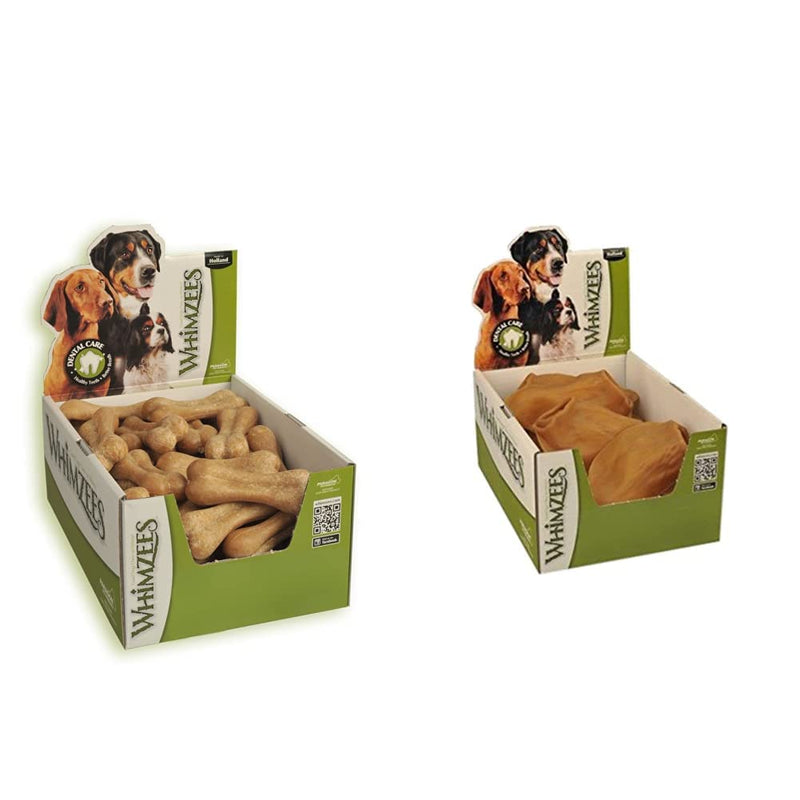 WHIMZEES Natural Dental Dog Treats Rice Bone, 1 x 50 & Natural Dental Dog Treats Veggie Ear, 1 x 18 3 kg (Pack of 1) + Dog Treats Veggie Ear - PawsPlanet Australia