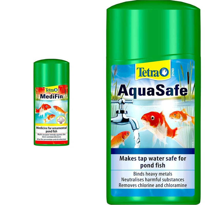 Tetra Pond MediFin to Treat Most Common Fish Diseases, 1 Litre & Pond AquaSafe, Makes Tap Water Safe for Pond Fish, 1 Litre - PawsPlanet Australia