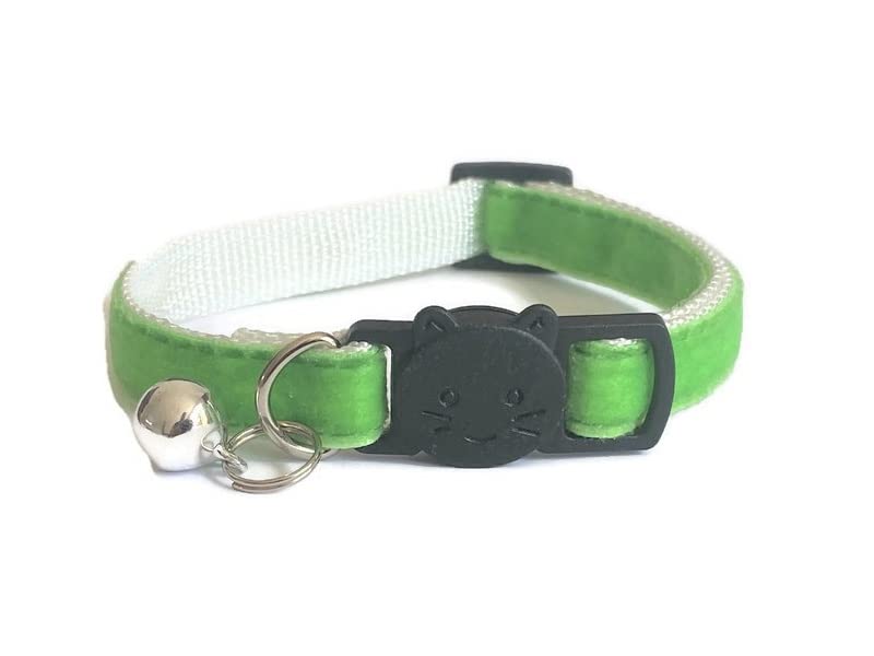Velvet Cat Collar with Bell | Safe Quick Release Breakaway Buckle | Adjustable to Fit Domestic Cats / Kittens (Select Appropriate Size) | Zacal Cat Collars (Apple Green, Kitten Collar (15cm - 23cm)) Apple Green Kitten Collar (15cm - 23cm) - PawsPlanet Australia