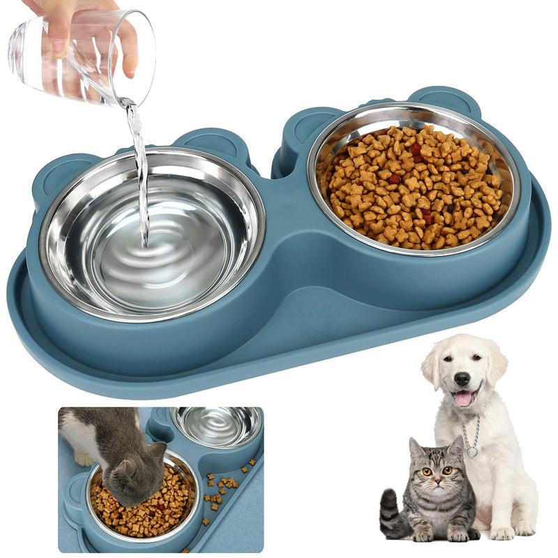 Double Cat Face Shaped Bowls Cat Food Bowl Plastic Kittens Puppy Dogs Pets Feeding Bowl with Detachable Stainless Steel Dog Feeder Cat Water Bowl Pet Feeding Dishes Non Slip for Cats and Small Dogs - PawsPlanet Australia