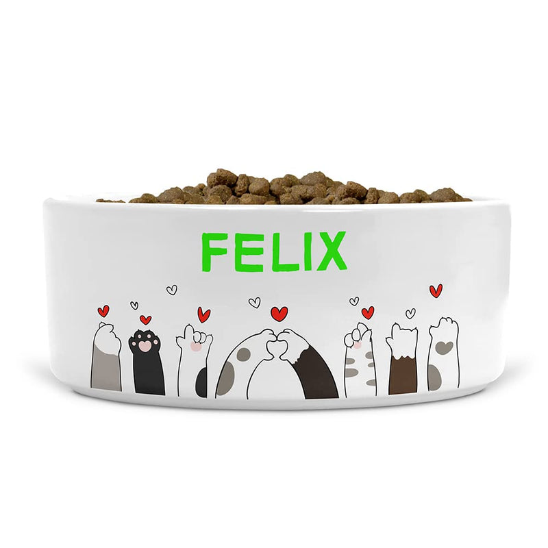 Personalised Cute Cat Paws Ceramic Pet Bowl - Suitable for Food and Water - Dishwasher Proof - Large Bowl - PawsPlanet Australia